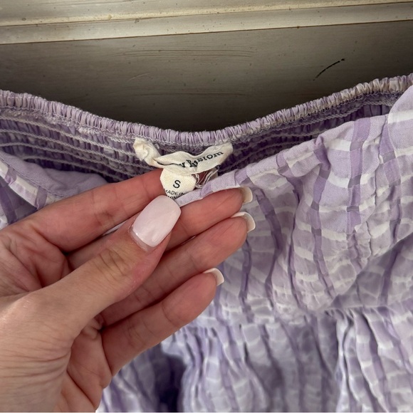 Lavender Gingham Babydoll Pocketed Dress - Picture 4 of 5